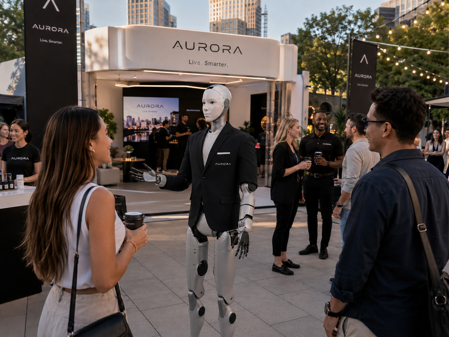 Humanoid robot interacting with attendees at a brand activation event