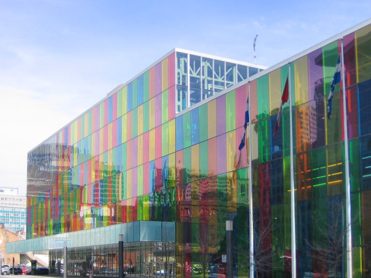 Colourful glass facade of the Palais des congrès de Montréal
